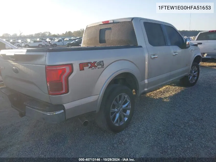 2017 Ford F-150 Lariat VIN: 1FTEW1EG0HFA51653 Lot: 40713146