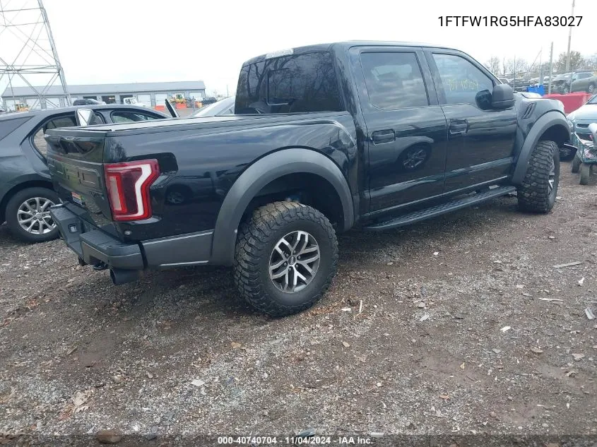 2017 Ford F-150 Raptor VIN: 1FTFW1RG5HFA83027 Lot: 40740704