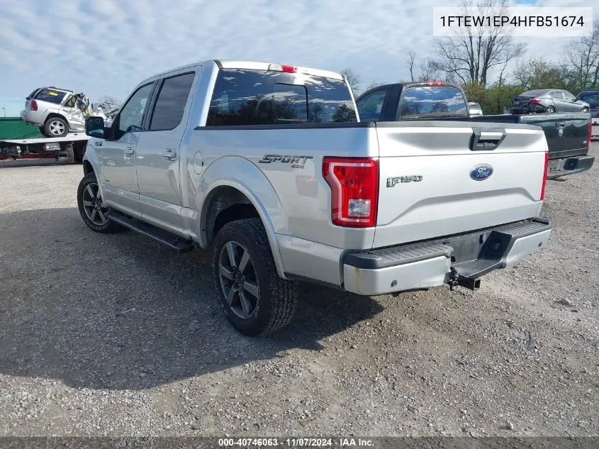 2017 Ford F-150 Xlt VIN: 1FTEW1EP4HFB51674 Lot: 40746063