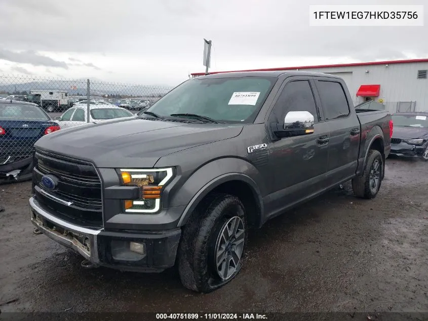 2017 Ford F-150 Lariat VIN: 1FTEW1EG7HKD35756 Lot: 40751899