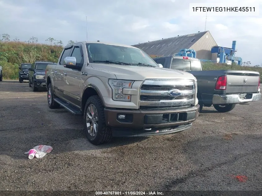 2017 Ford F-150 Lariat VIN: 1FTEW1EG1HKE45511 Lot: 40767801