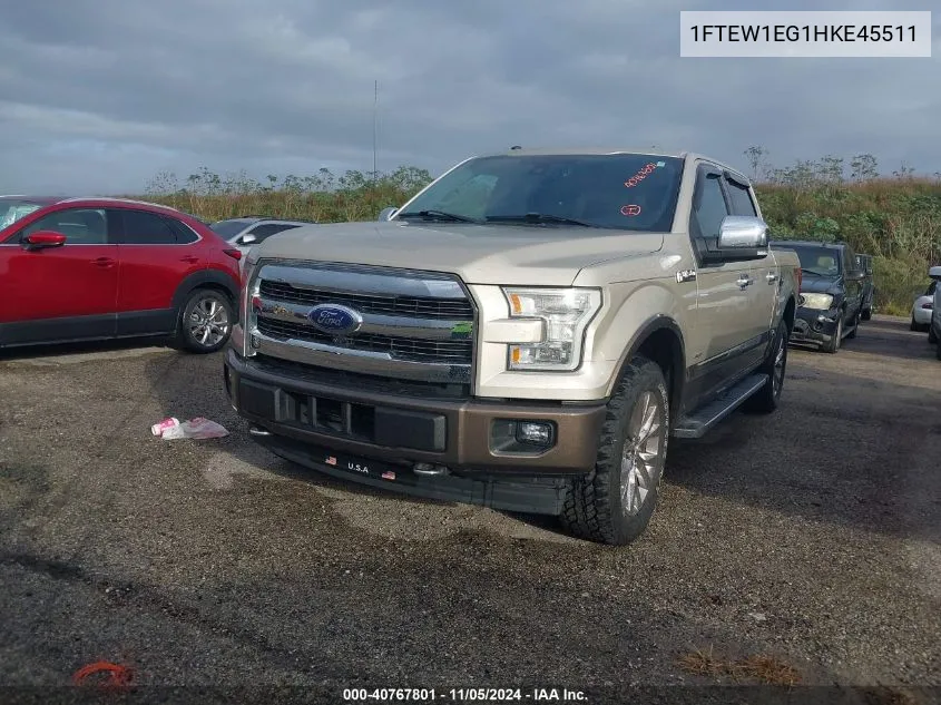 2017 Ford F-150 Lariat VIN: 1FTEW1EG1HKE45511 Lot: 40767801