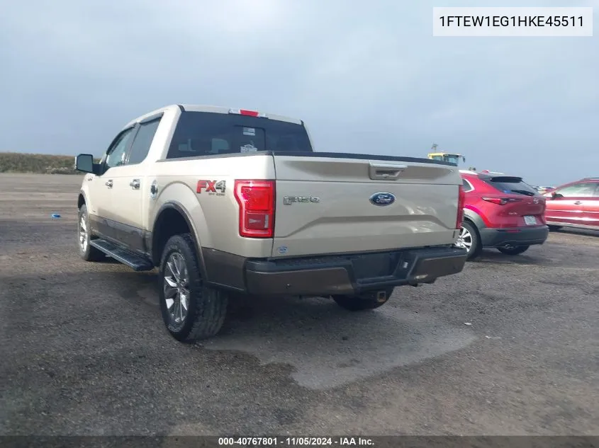 2017 Ford F-150 Lariat VIN: 1FTEW1EG1HKE45511 Lot: 40767801