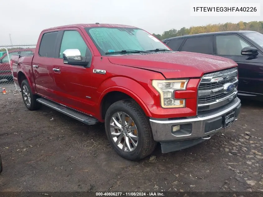 2017 Ford F-150 Lariat VIN: 1FTEW1EG3HFA40226 Lot: 40806277