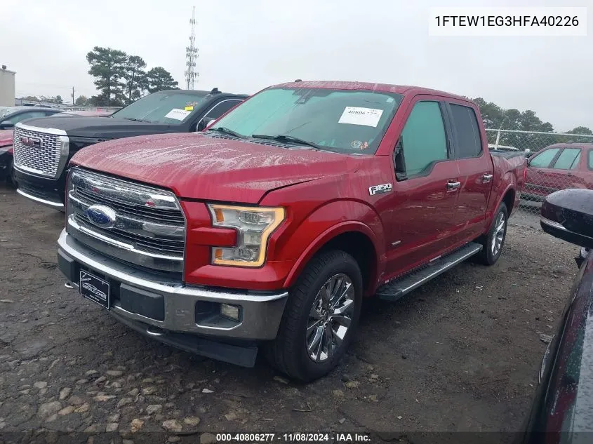 2017 Ford F-150 Lariat VIN: 1FTEW1EG3HFA40226 Lot: 40806277