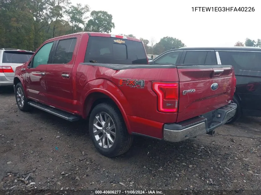 2017 Ford F-150 Lariat VIN: 1FTEW1EG3HFA40226 Lot: 40806277