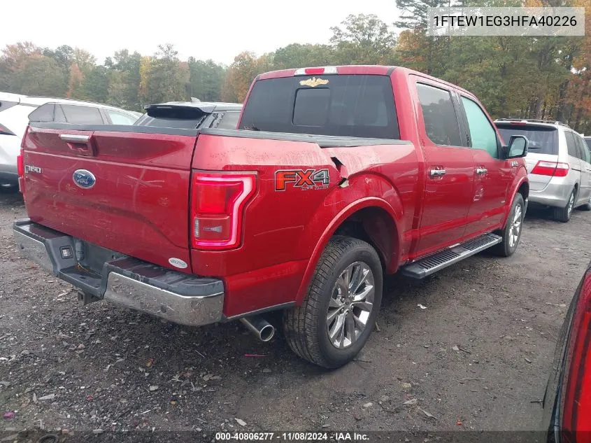 2017 Ford F-150 Lariat VIN: 1FTEW1EG3HFA40226 Lot: 40806277