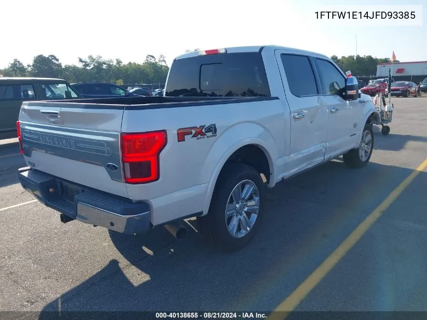 2018 Ford F150 Supercrew VIN: 1FTFW1E14JFD93385 Lot: 40138655