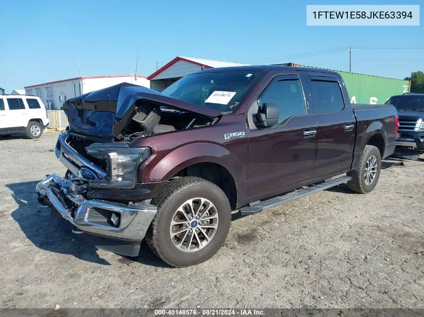 2018 Ford F150 Supercrew VIN: 1FTEW1E58JKE63394 Lot: 40148576