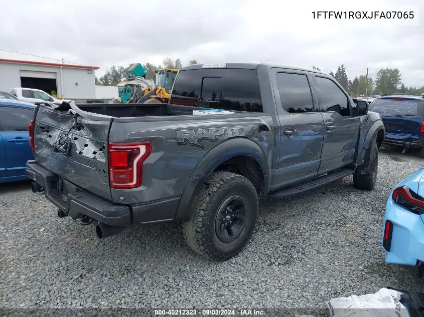 2018 Ford F-150 Raptor VIN: 1FTFW1RGXJFA07065 Lot: 40212323