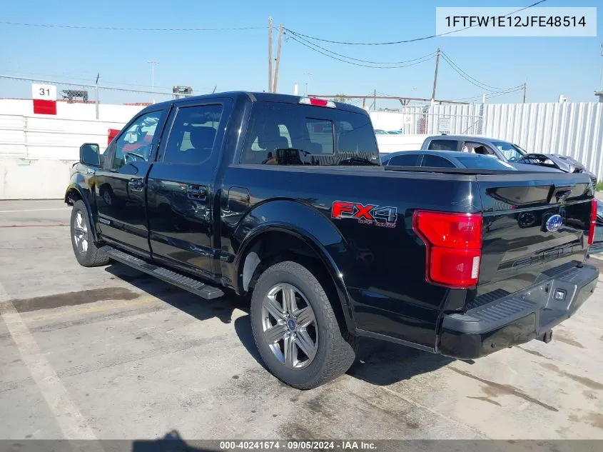 2018 Ford F-150 Lariat VIN: 1FTFW1E12JFE48514 Lot: 40241674