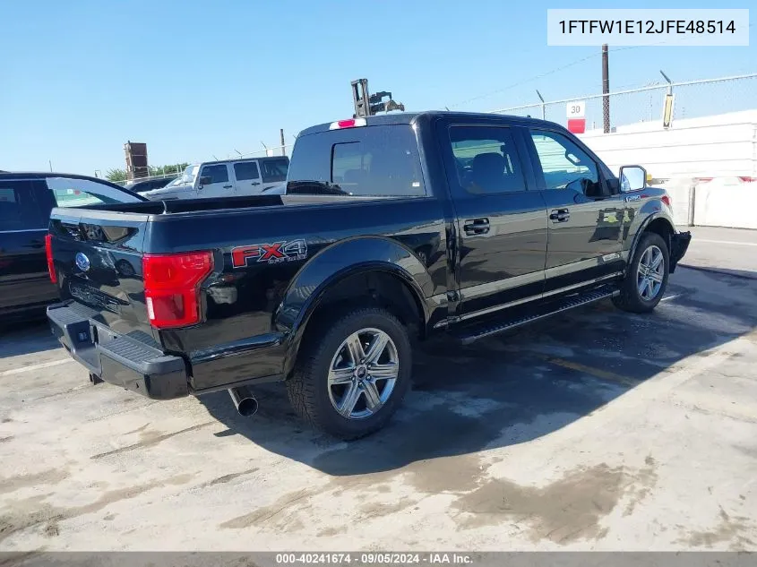 2018 Ford F-150 Lariat VIN: 1FTFW1E12JFE48514 Lot: 40241674