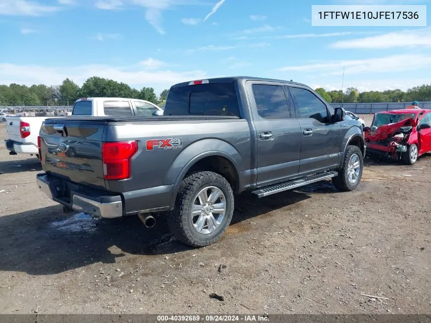 2018 Ford F-150 Lariat VIN: 1FTFW1E10JFE17536 Lot: 40392689