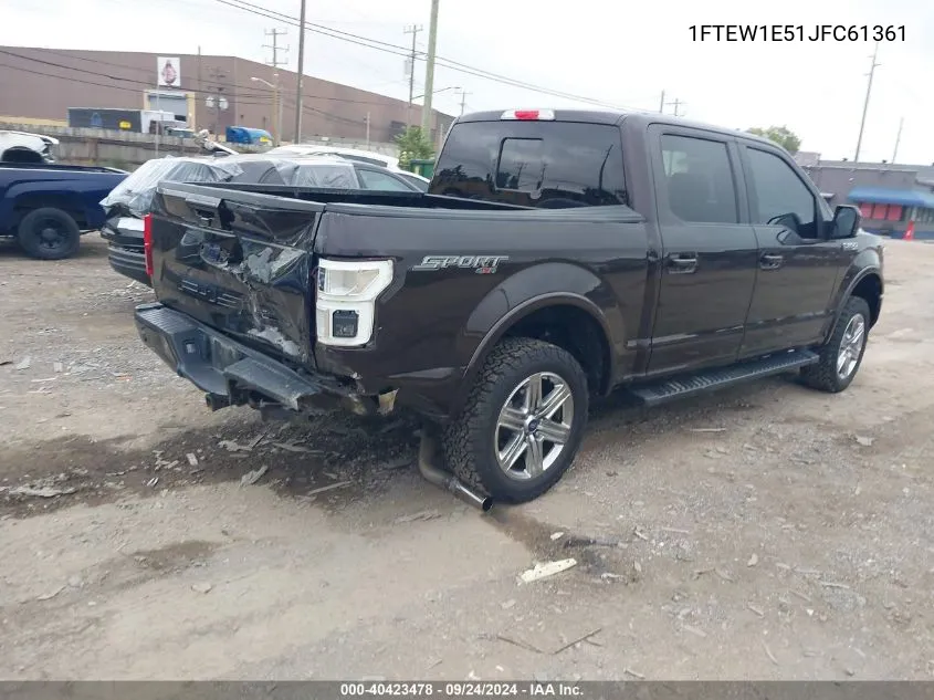 2018 Ford F-150 Lariat VIN: 1FTEW1E51JFC61361 Lot: 40423478