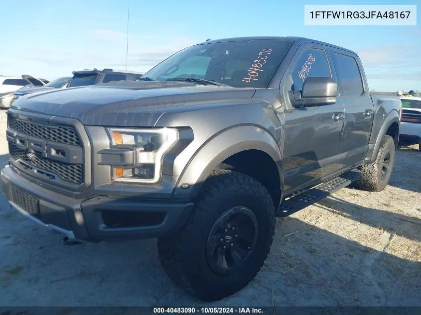 2018 Ford F150 Raptor VIN: 1FTFW1RG3JFA48167 Lot: 40483090