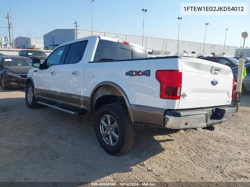 2018 Ford F-150 Lariat VIN: 1FTEW1EG2JKD54012 Lot: 40558568