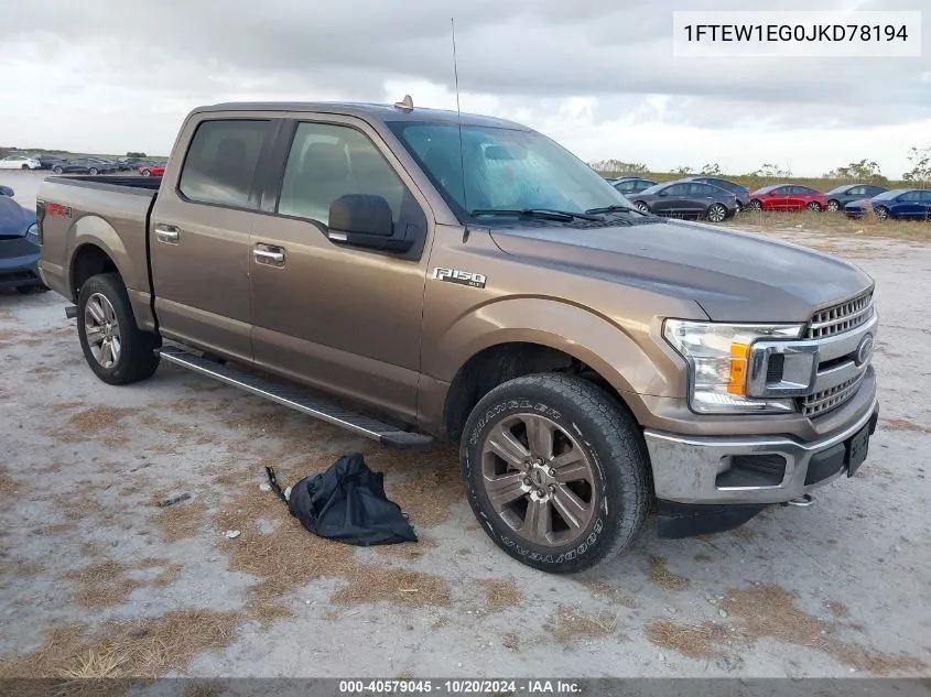 2018 Ford F150 Supercrew VIN: 1FTEW1EG0JKD78194 Lot: 40579045