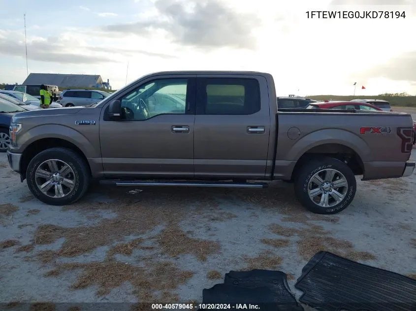 2018 Ford F150 Supercrew VIN: 1FTEW1EG0JKD78194 Lot: 40579045