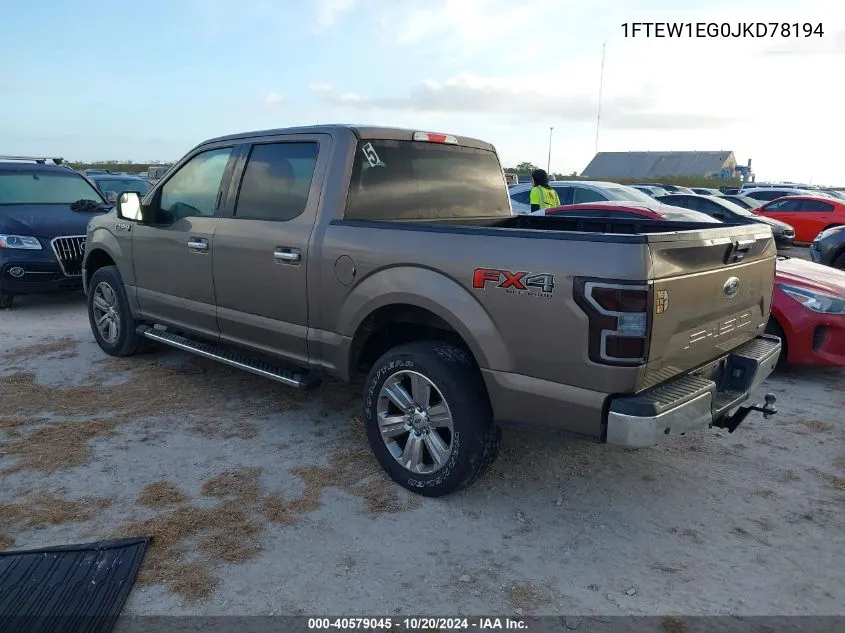 2018 Ford F150 Supercrew VIN: 1FTEW1EG0JKD78194 Lot: 40579045