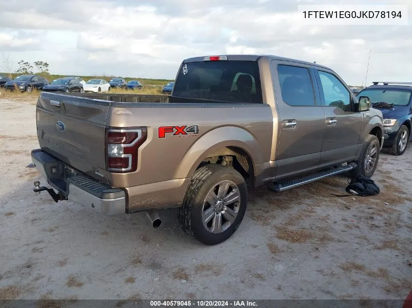 2018 Ford F150 Supercrew VIN: 1FTEW1EG0JKD78194 Lot: 40579045