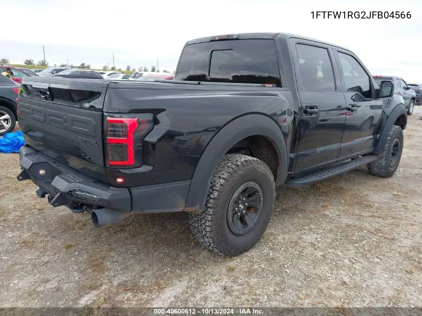 2018 Ford F150 Raptor VIN: 1FTFW1RG2JFB04566 Lot: 40600612