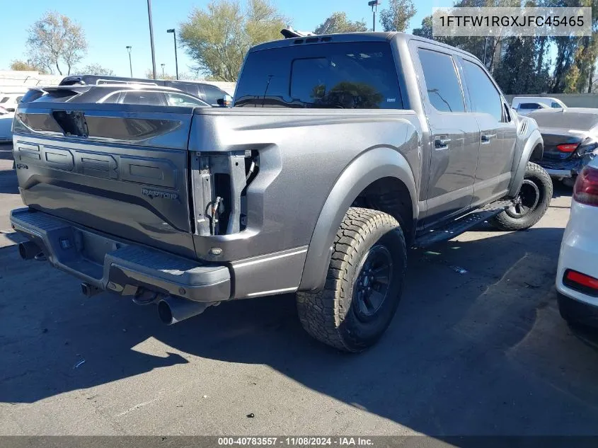 2018 Ford F-150 Raptor VIN: 1FTFW1RGXJFC45465 Lot: 40783557