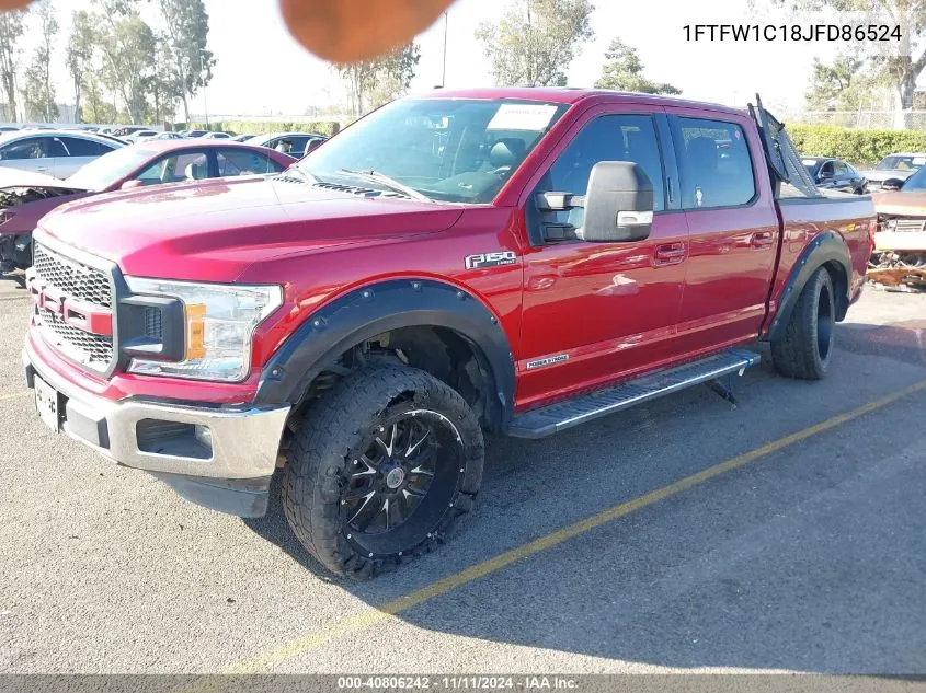 2018 Ford F-150 Lariat VIN: 1FTFW1C18JFD86524 Lot: 40806242