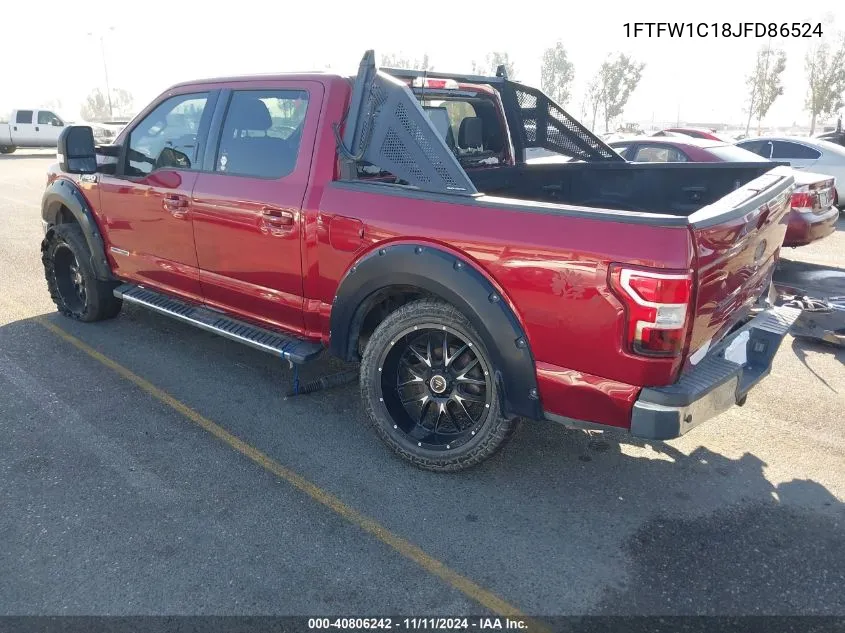 2018 Ford F-150 Lariat VIN: 1FTFW1C18JFD86524 Lot: 40806242