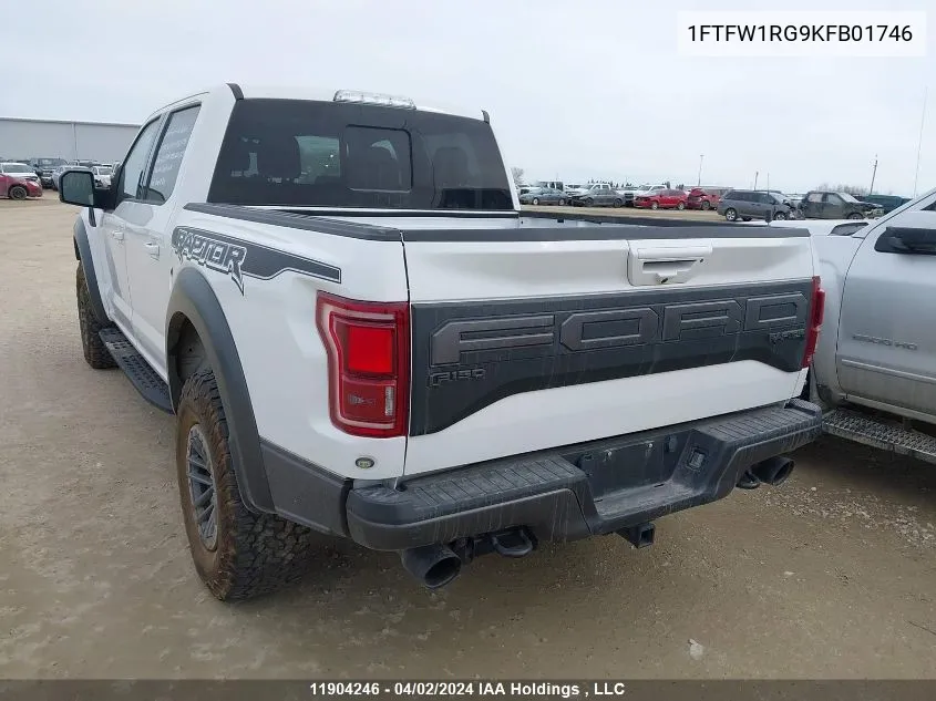 2019 Ford F-150 Raptor VIN: 1FTFW1RG9KFB01746 Lot: 11904246