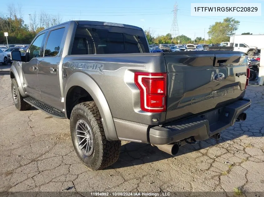 2019 Ford F-150 VIN: 1FTFW1RG5KFC20829 Lot: 11994992