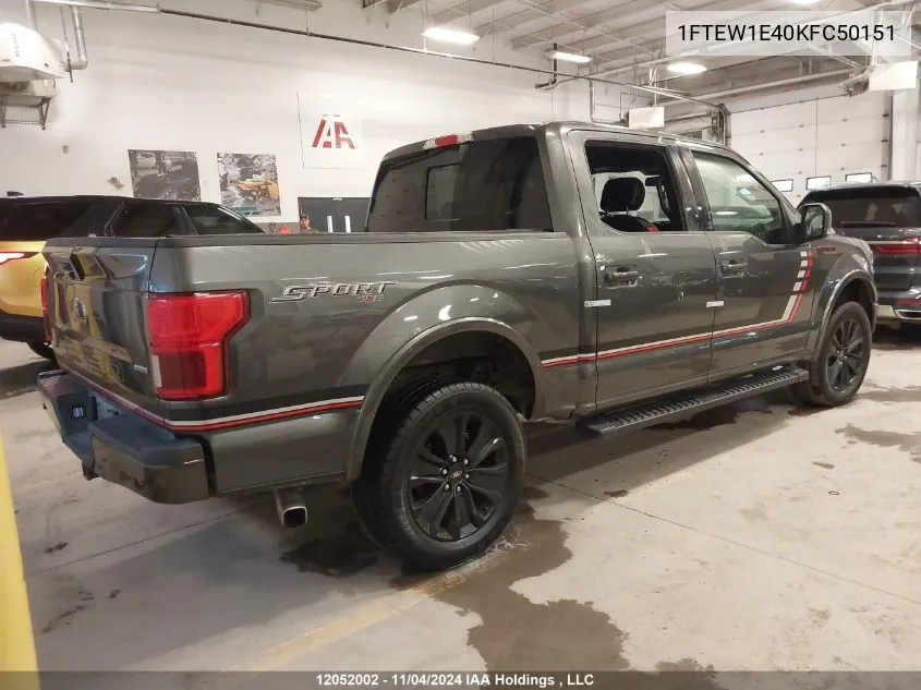 2019 Ford F150 Supercrew VIN: 1FTEW1E40KFC50151 Lot: 12052002