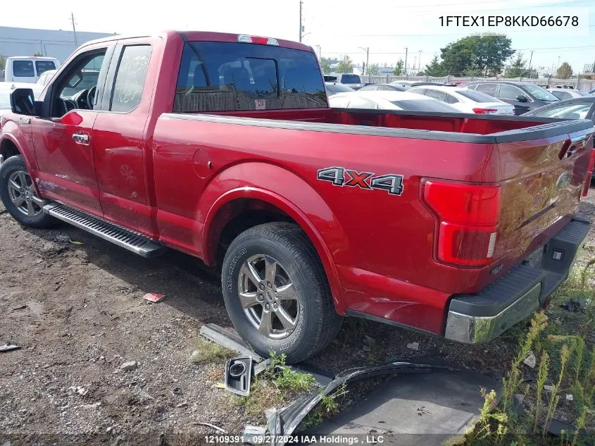 2019 Ford F150 Super Cab VIN: 1FTEX1EP8KKD66678 Lot: 12109391