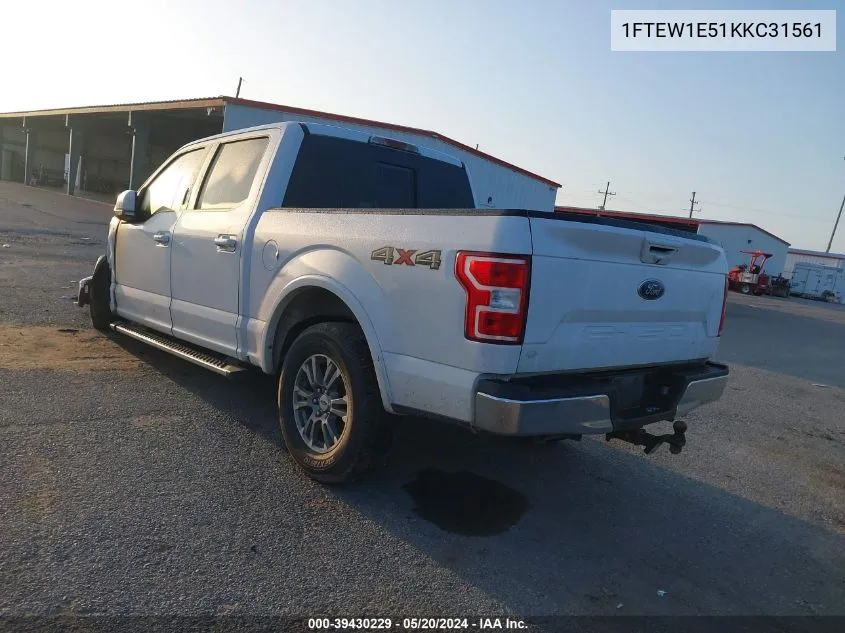 2019 Ford F-150 Lariat VIN: 1FTEW1E51KKC31561 Lot: 39430229