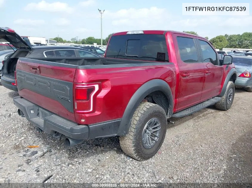 2019 Ford F-150 Raptor VIN: 1FTFW1RG1KFC87539 Lot: 39988525