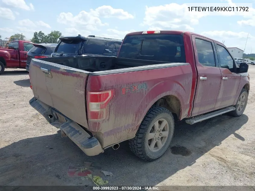 2019 Ford F-150 Xlt VIN: 1FTEW1E49KKC11792 Lot: 39992023