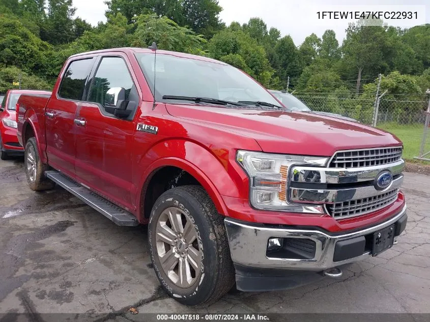 2019 Ford F-150 Lariat VIN: 1FTEW1E47KFC22931 Lot: 40047518