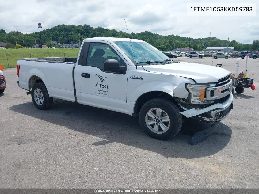 2019 Ford F-150 Xl VIN: 1FTMF1C53KKD59783 Lot: 40058719