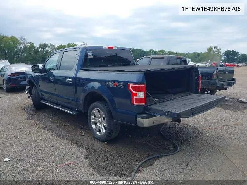 2019 Ford F150 Supercrew VIN: 1FTEW1E49KFB78706 Lot: 40087326