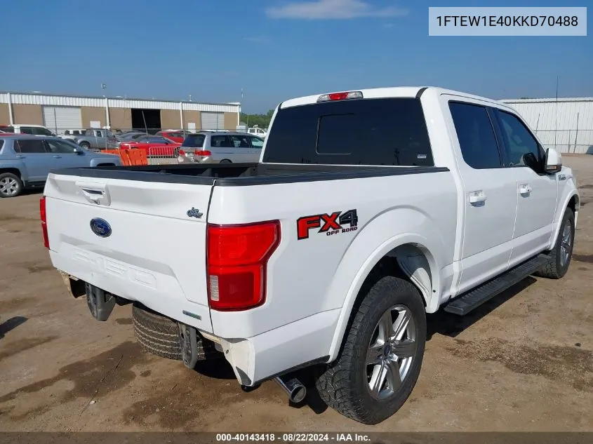 2019 Ford F-150 Lariat VIN: 1FTEW1E40KKD70488 Lot: 40143418