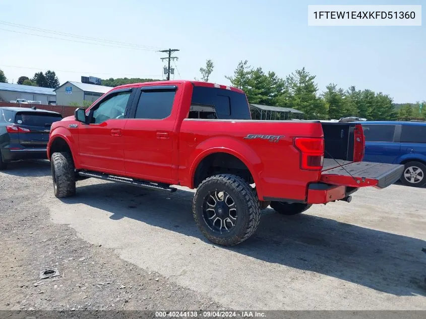 2019 Ford F-150 Xlt VIN: 1FTEW1E4XKFD51360 Lot: 40244138