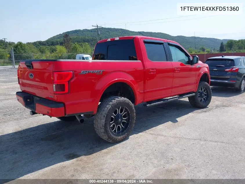 2019 Ford F-150 Xlt VIN: 1FTEW1E4XKFD51360 Lot: 40244138