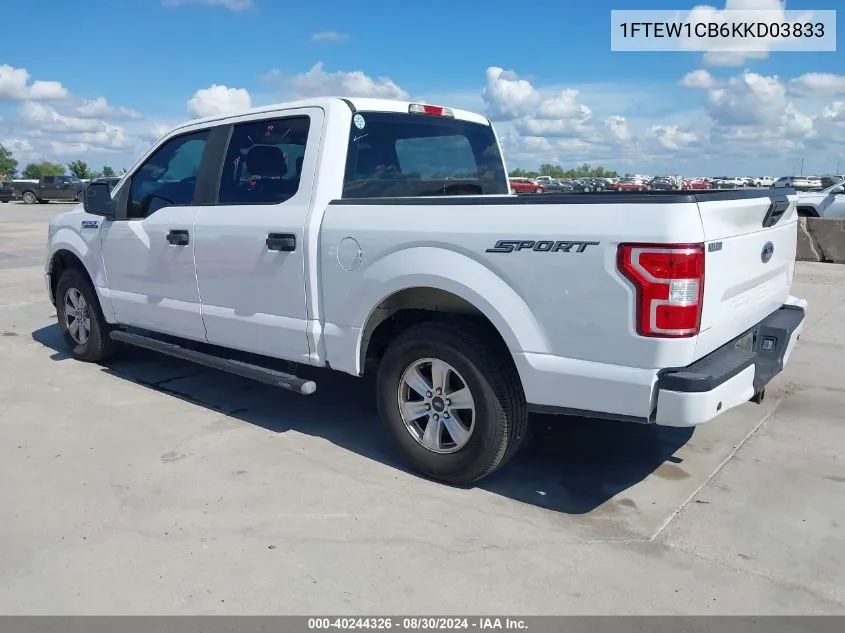 2019 Ford F-150 Xl VIN: 1FTEW1CB6KKD03833 Lot: 40244326