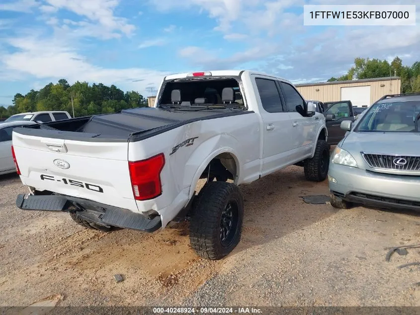 2019 Ford F-150 Supercrew VIN: 1FTFW1E53KFB07000 Lot: 40248924