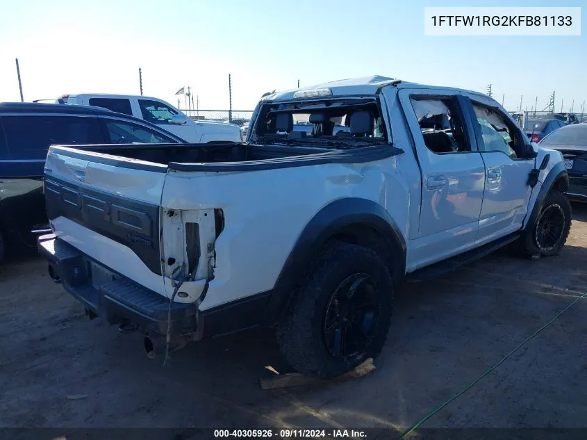 2019 Ford F150 Raptor VIN: 1FTFW1RG2KFB81133 Lot: 40305926