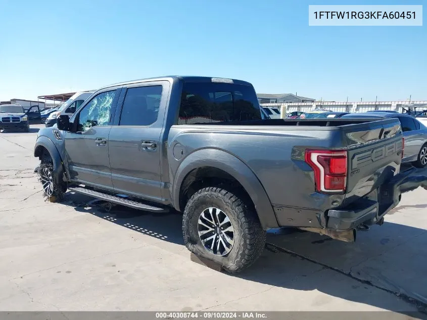 2019 Ford F-150 Raptor VIN: 1FTFW1RG3KFA60451 Lot: 40308744