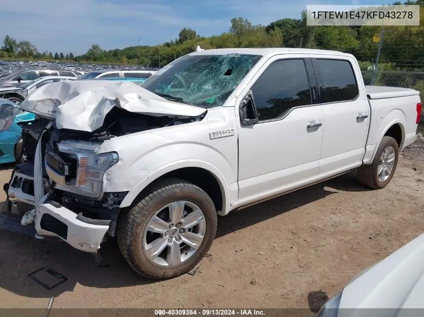 2019 Ford F-150 Platinum VIN: 1FTEW1E47KFD43278 Lot: 40309384