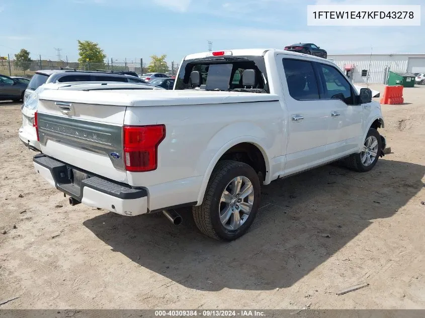 2019 Ford F-150 Platinum VIN: 1FTEW1E47KFD43278 Lot: 40309384