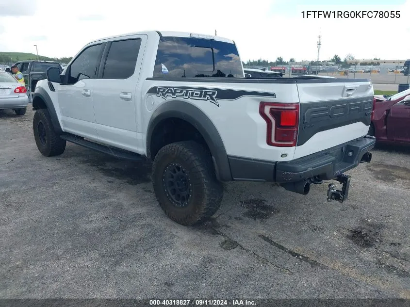 2019 Ford F-150 Raptor VIN: 1FTFW1RG0KFC78055 Lot: 40318827