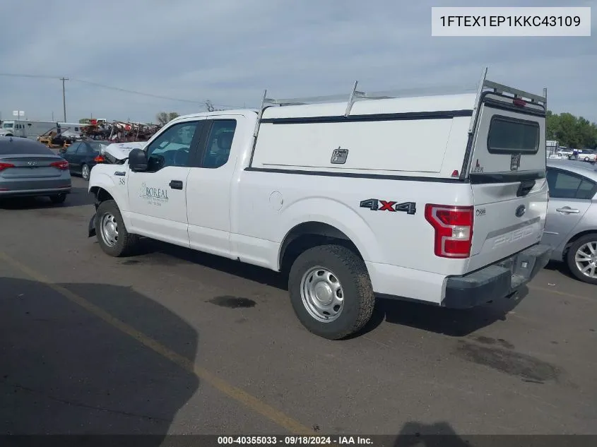 2019 Ford F-150 Super Cab VIN: 1FTEX1EP1KKC43109 Lot: 40355033