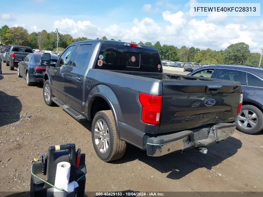 2019 Ford F-150 Lariat VIN: 1FTEW1E40KFC28313 Lot: 40429153